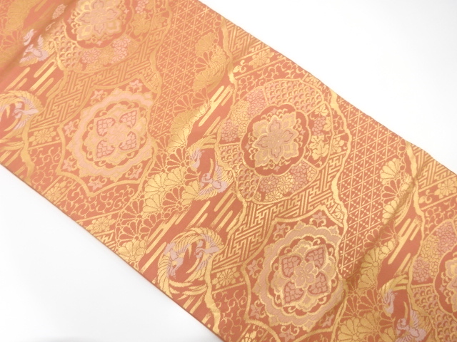 絵皿に華文・鳳凰・草花模様織り出し袋帯